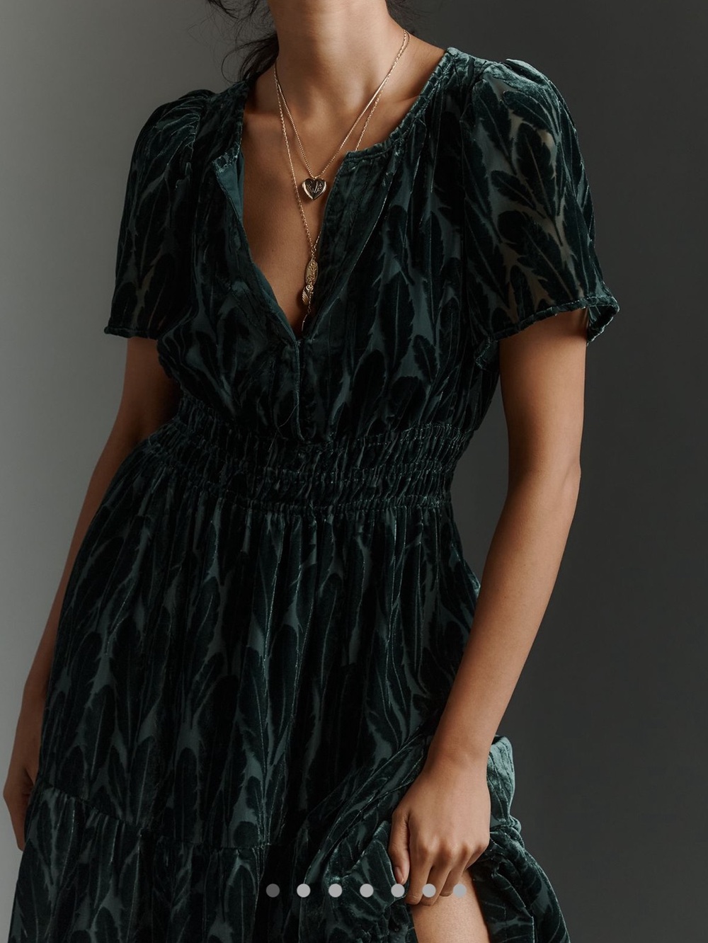 Anthropologie Somerset Maxi Dress Short Sleeve New Medium Green Velvet